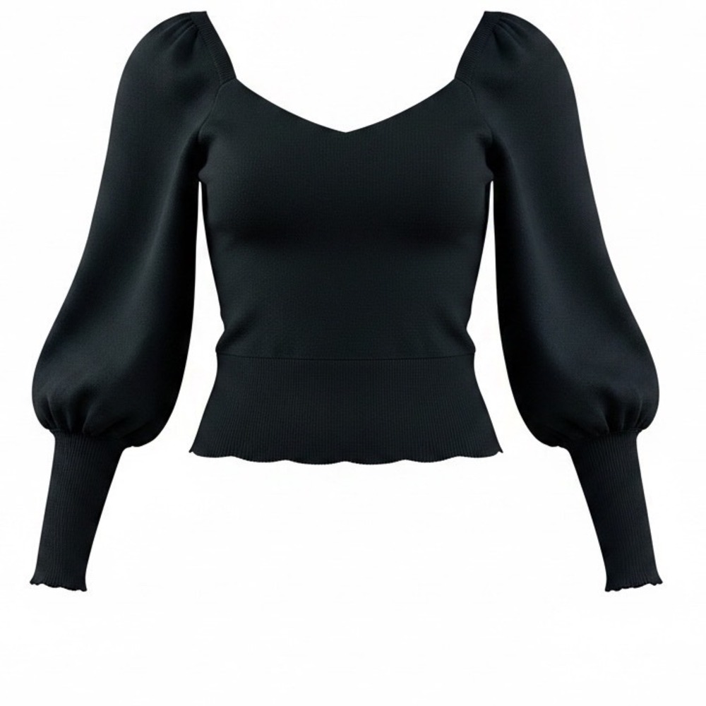 Anthro Sweetheart Neck Pull Sleeve Knit Top black Fitted Sweater Size S Coquette